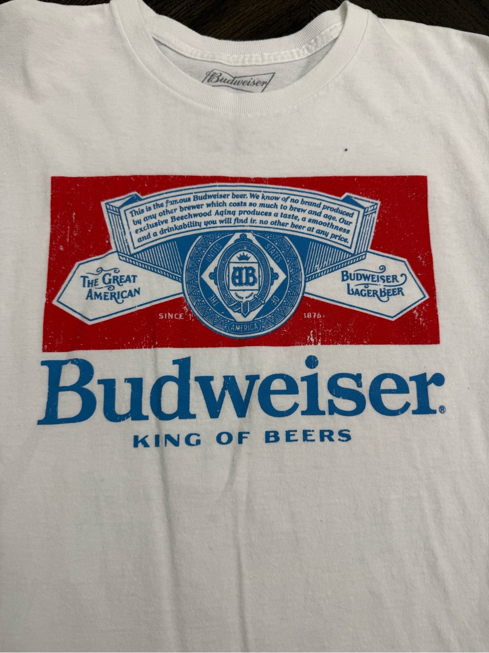 Budweiser White T-Shirt with Red and Blue Logo - Picture 5 of 6